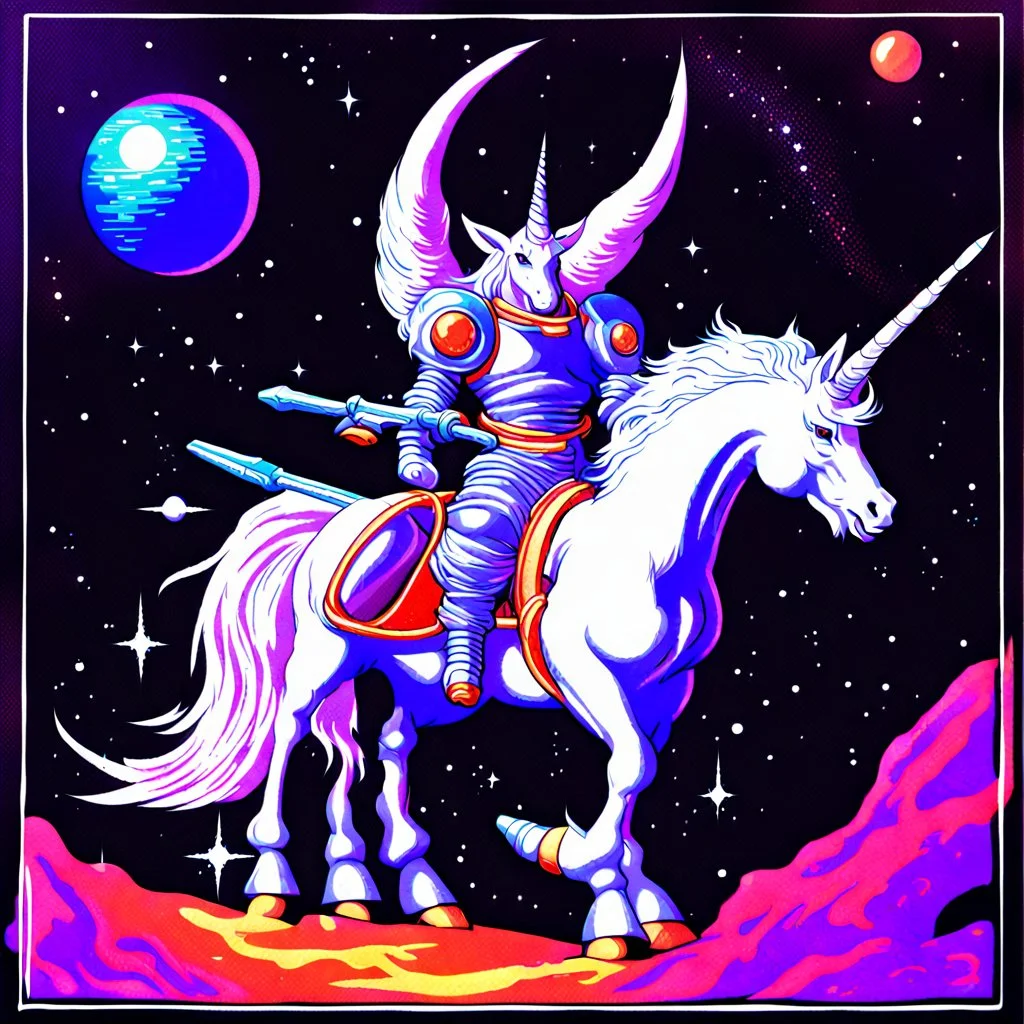 90's TCG art retro fantasy art of epic Space unicorn