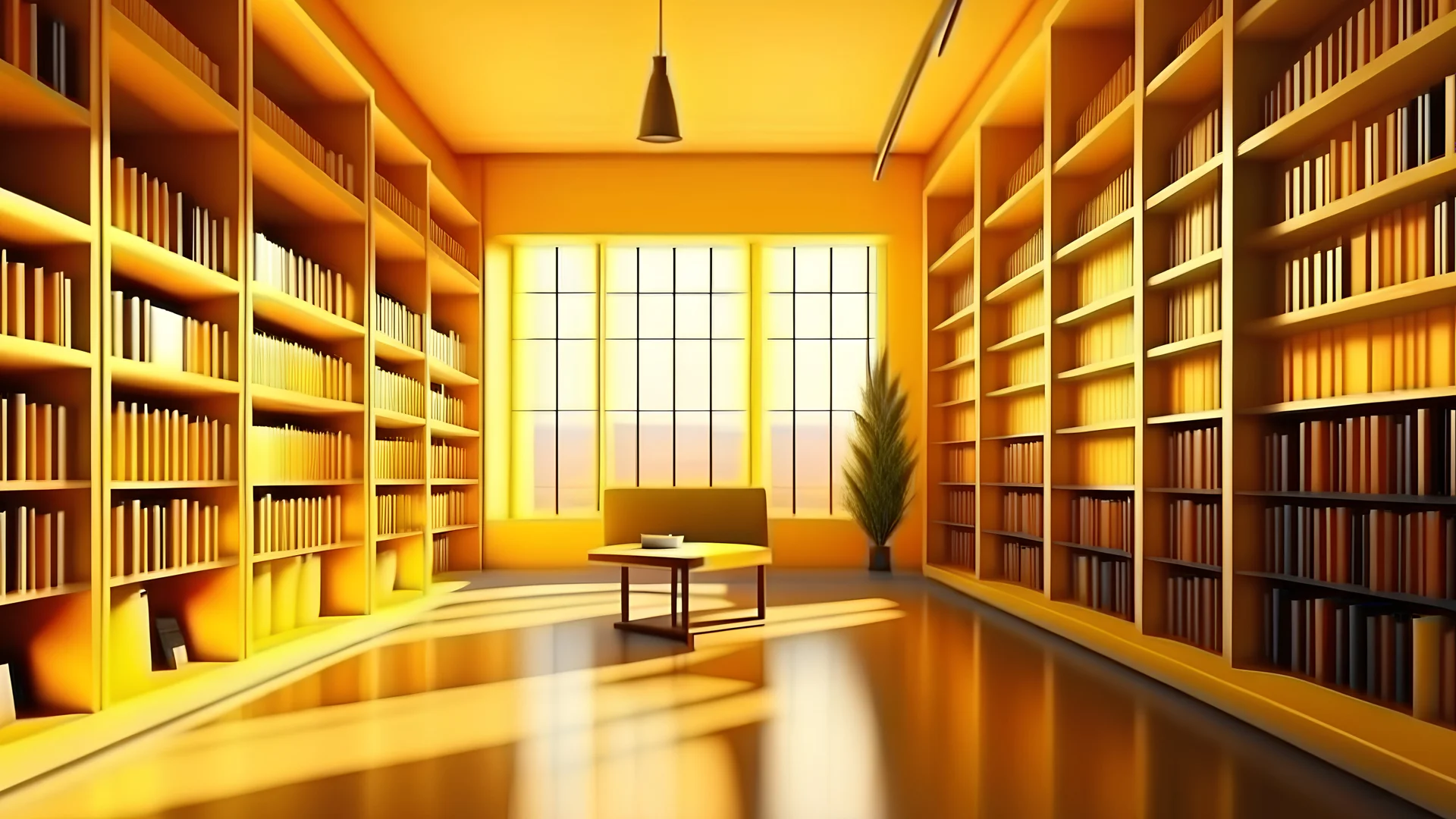 Modern yellow library interior with sunlight. Decor and desing concept. 3D Rendering