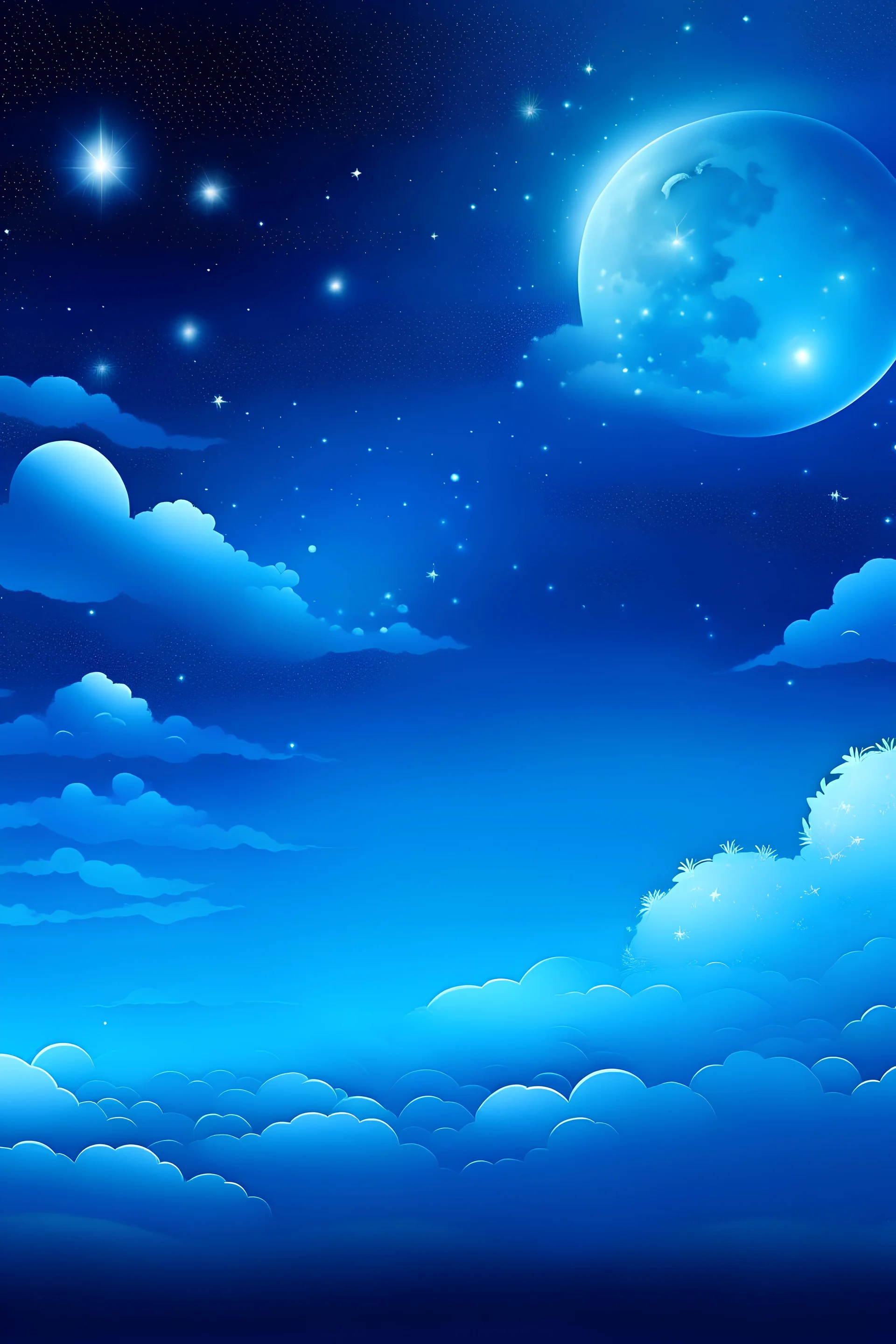 Blue Sky with stars and moon