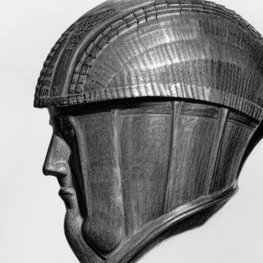 pencil and charcoal portait sketch of sutton hoo helmet in the british museum