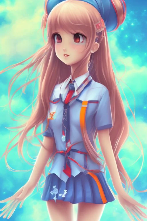 Cute anime schoolgirl in abstract background