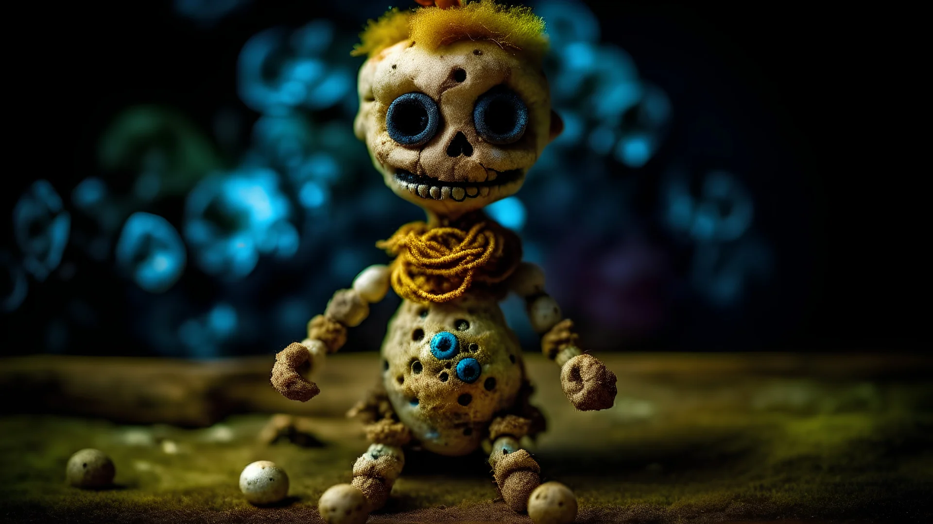 Voodoo doll made of fungus, spores, and mushrooms.