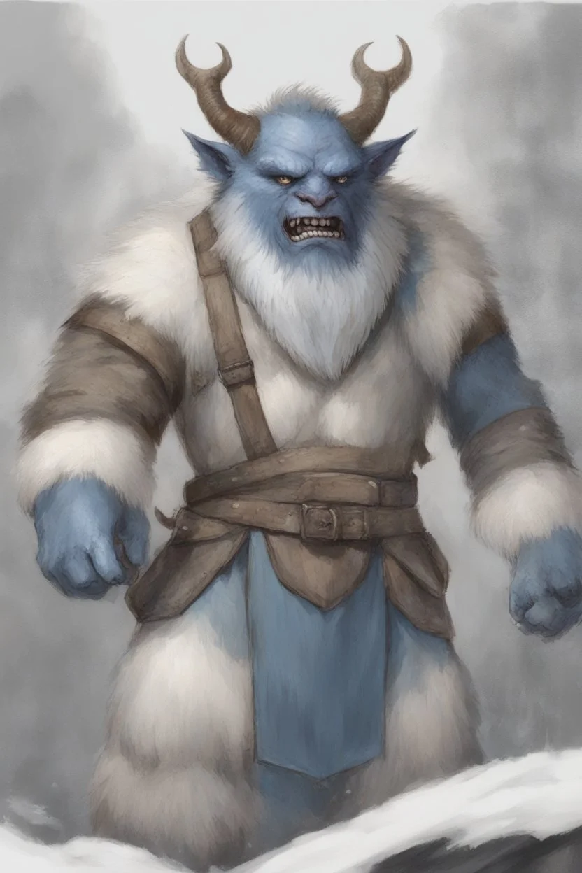 Dnd a bugbear with white fur and a blue nose