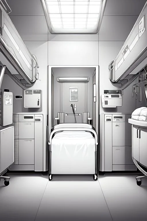 hospital patient room, greyscale