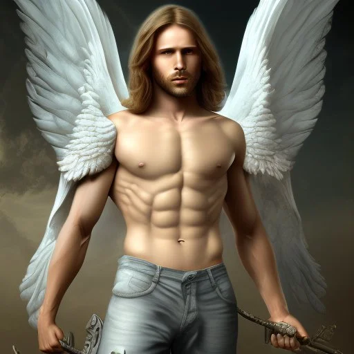 A warren angel with wings and muscles