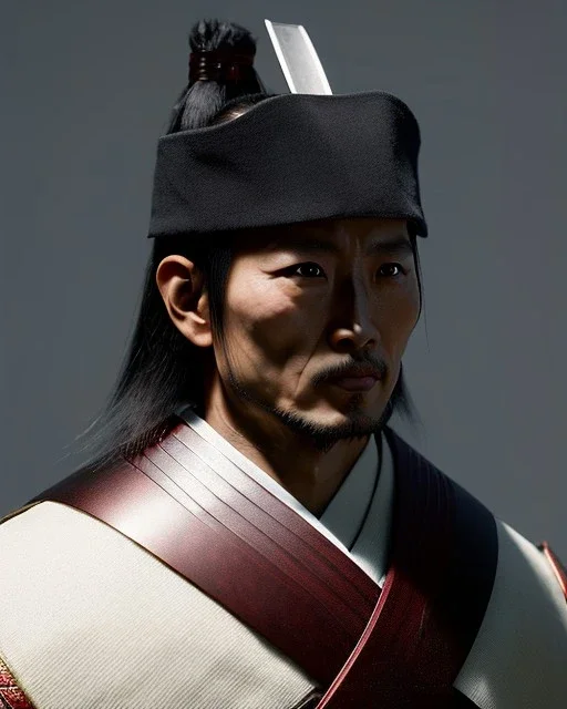 a portrait of an ancient japanese warrior, samurai, white clothes, katana, super detailed, bright colors,