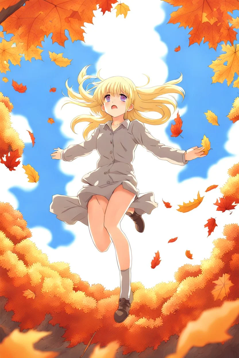 Blonde girl fall from sky. Anime style