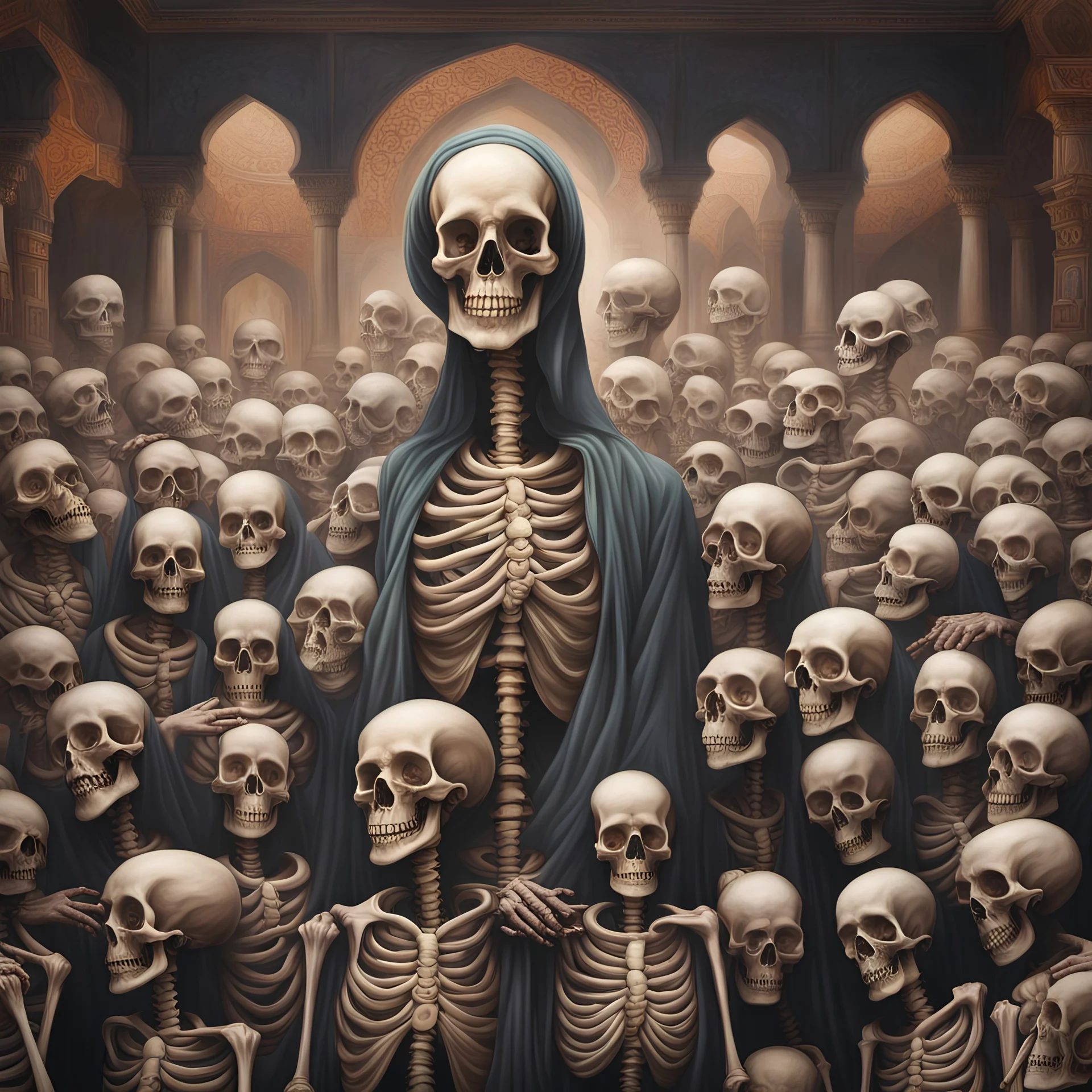 Hyper Realistic Skeletons Crowd with Sufi Background