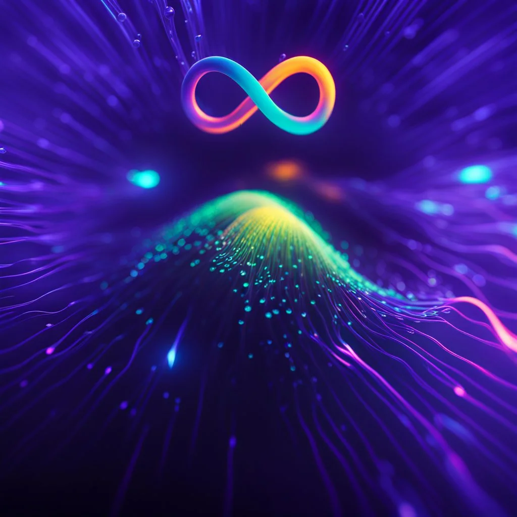 infinity symbol ∞ with vibrant single Bioluminescent Plankton in water, striking, neon, chiaroscuro, dramatic, captivating, powerful, fantasy, beautiful, octane render, 16k post-production, artstation: award-winning: atmospheric: commanding: fantastical: clarity: ultra quality: striking: brilliance: stunning colors: amazing depth; lens: f/11, 35mm