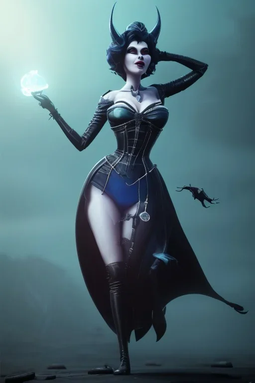 Lene Nystrøm as evil queen in black leather, busty, cleavage, voluptuous, Aqua Lene, angry, stern look. character design by cory loftis, fenghua zhong, ryohei hase, ismail inceoglu and ruan jia. unreal engine 5, artistic lighting, highly detailed, photorealistic, fantasy