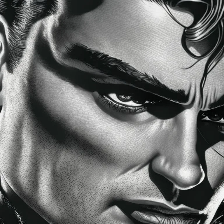 Sincity comic, a vampire dramatic. Closeup.