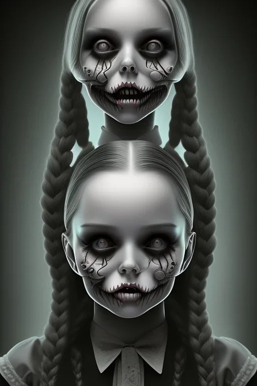 Wednesday Adams in 3d scary dark room Escher style