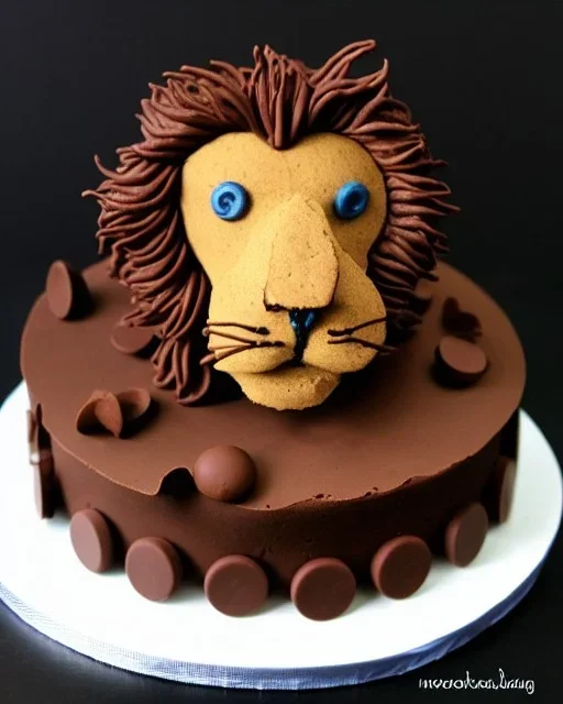 Lion aslan model made of Chocolate cake with chocolate buttons