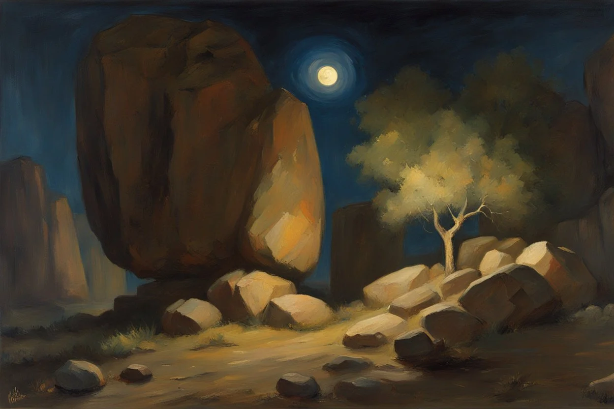 Night, trees, mountains, rocks, wilfrid de glehn and charles leickert impressionism paintings