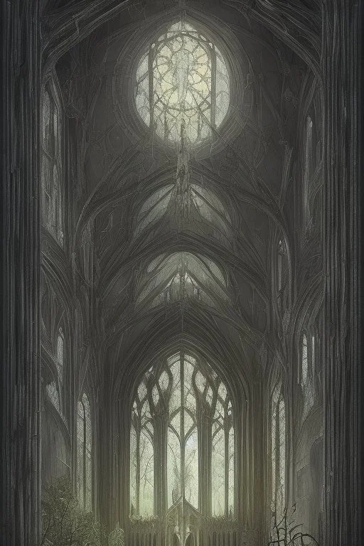 Gothic architecture dominates the scene. A moonlit sky casts an eerie glow upon a dilapidated church, its broken stained-glass windows reflecting supernatural horrors. Shadows writhe menacingly within the darkness, concealing grotesque demons with glowing eyes. The art style blends realism with macabre surrealism, employing a combination of dark, muted colors and stark contrasts to evoke a sense of terror. This portrayal immerses viewers in a bone-chilling encounter with the paranormal.