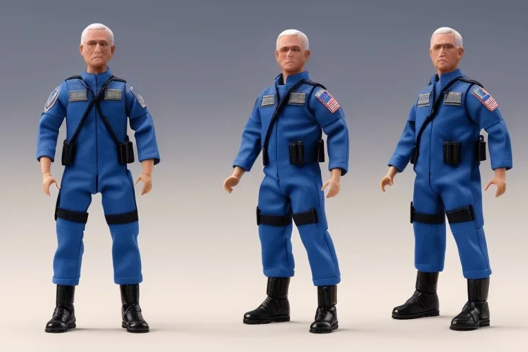  Mike Pence as G.I. Joe toy Doll figure With a pistol space force Commander Blue fabric uniform, black Moonboot in a clear package hangtag