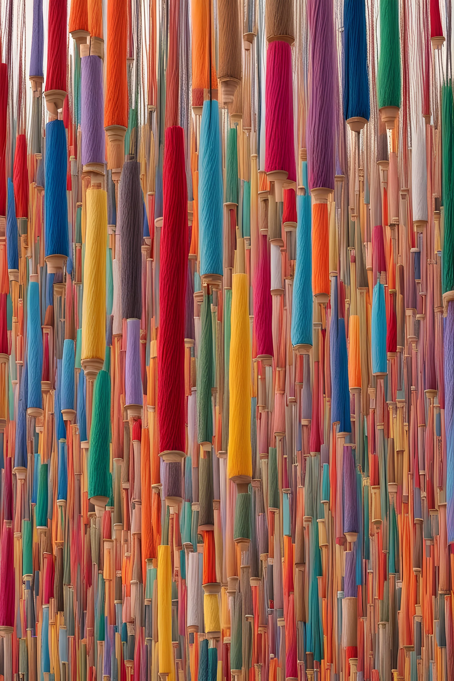 A colorful world that is dropping spools, threads and needles from its sky