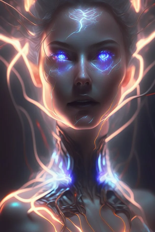 feminine entity ,ultrarealistic, dramatic lighting, electrical details, high details, 4k, 8k, best, accurate, trending on artstatio