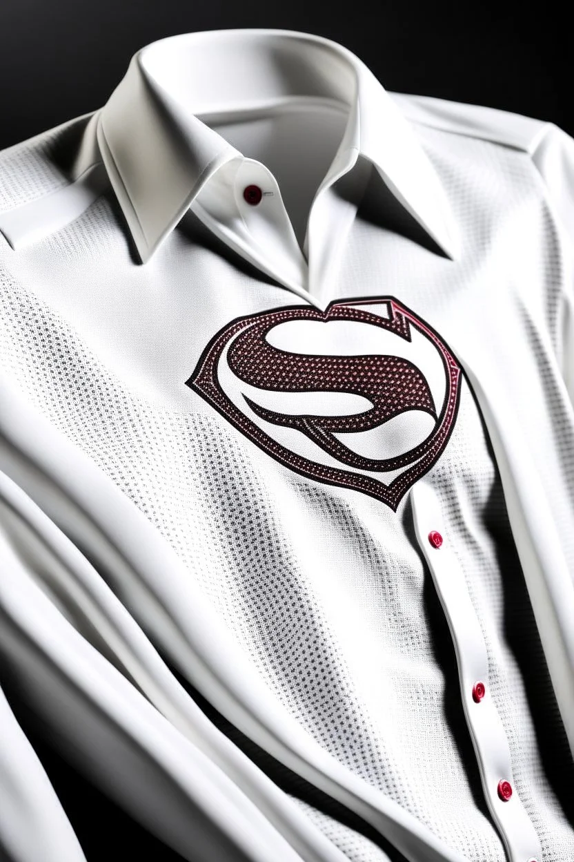 Men's Superman's Gucci Winter Dress Shirt elegant inspired by Superman's emblem design white tones with dual color on a white background, product catalog photography, soft spot lighting, depth of field, 4k –ar 3:5 –q 2