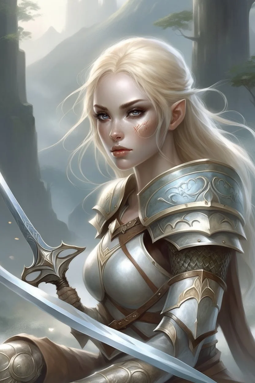 pretty woman, warrior, elf, blonde hair, fantasy, Skyrim, fighter, sword, elder scrolls, young