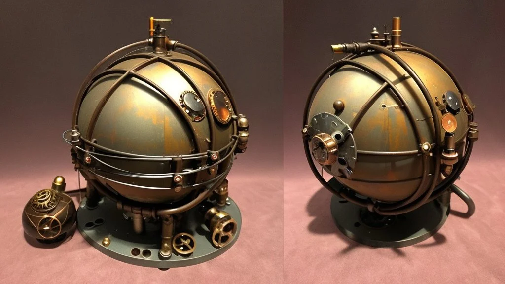 steampunk sphere with tubes, pipes, and wires floating in deep space, detailed