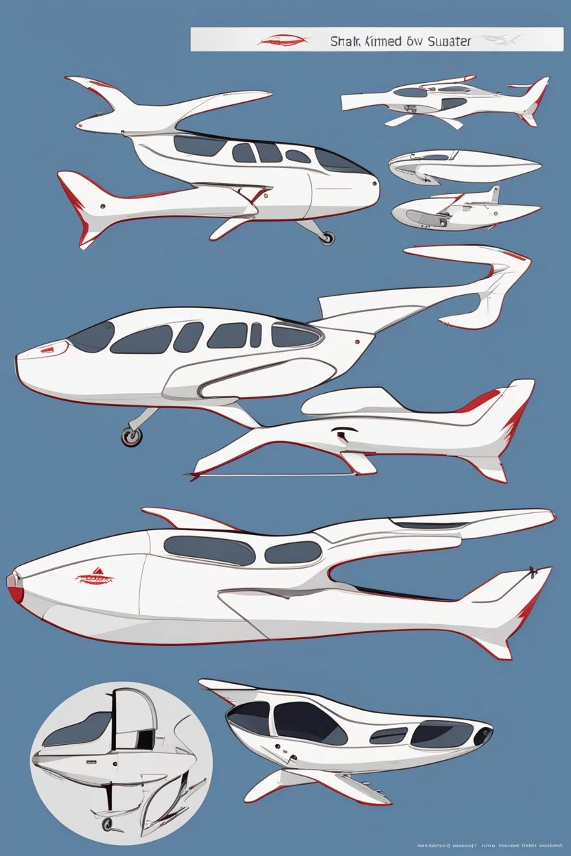 ideation aeroplane airmed inspired by shark with side view, quarter view and front view