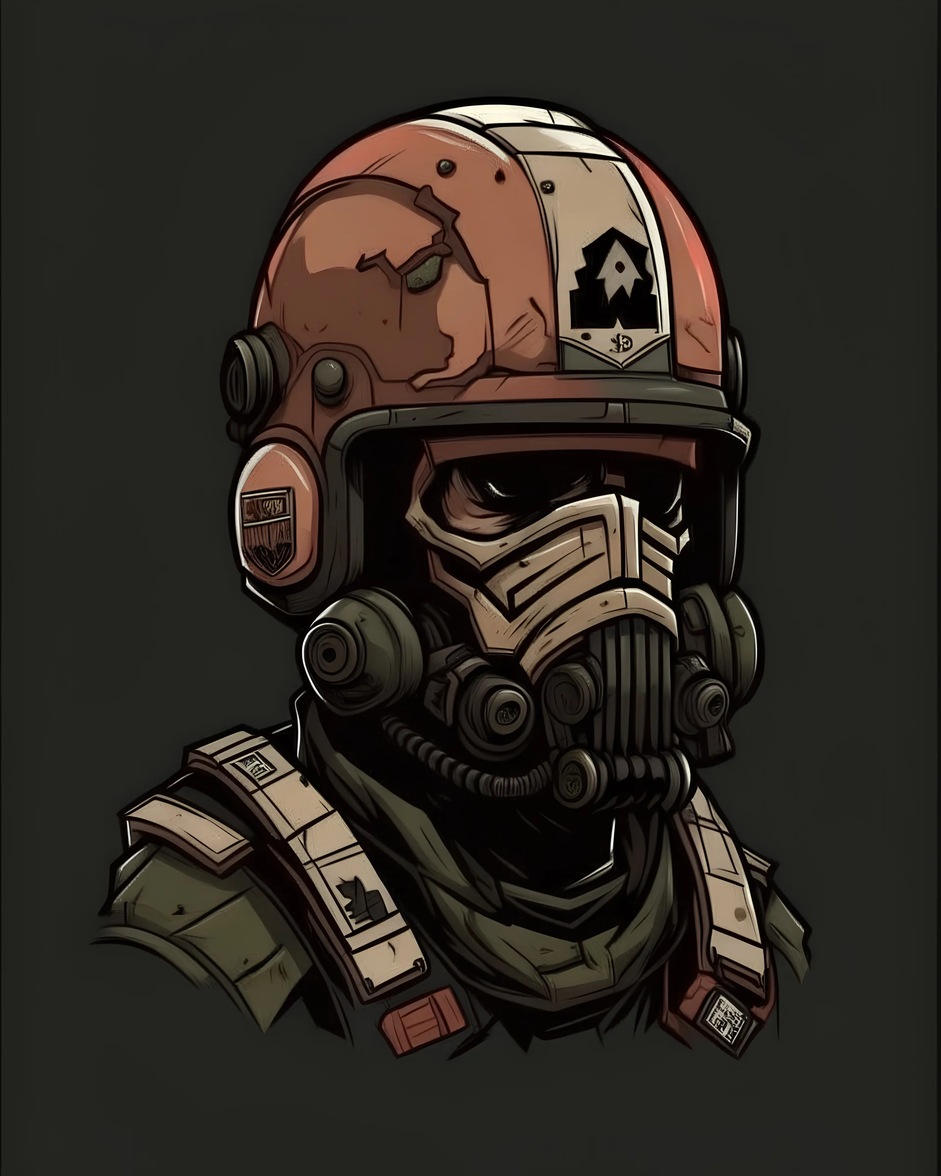 I want something with written by on ''Mayhem'' and ''Giovani'' written underneath and be about a barber with a military helmet on his head and angry. avatar style for discord