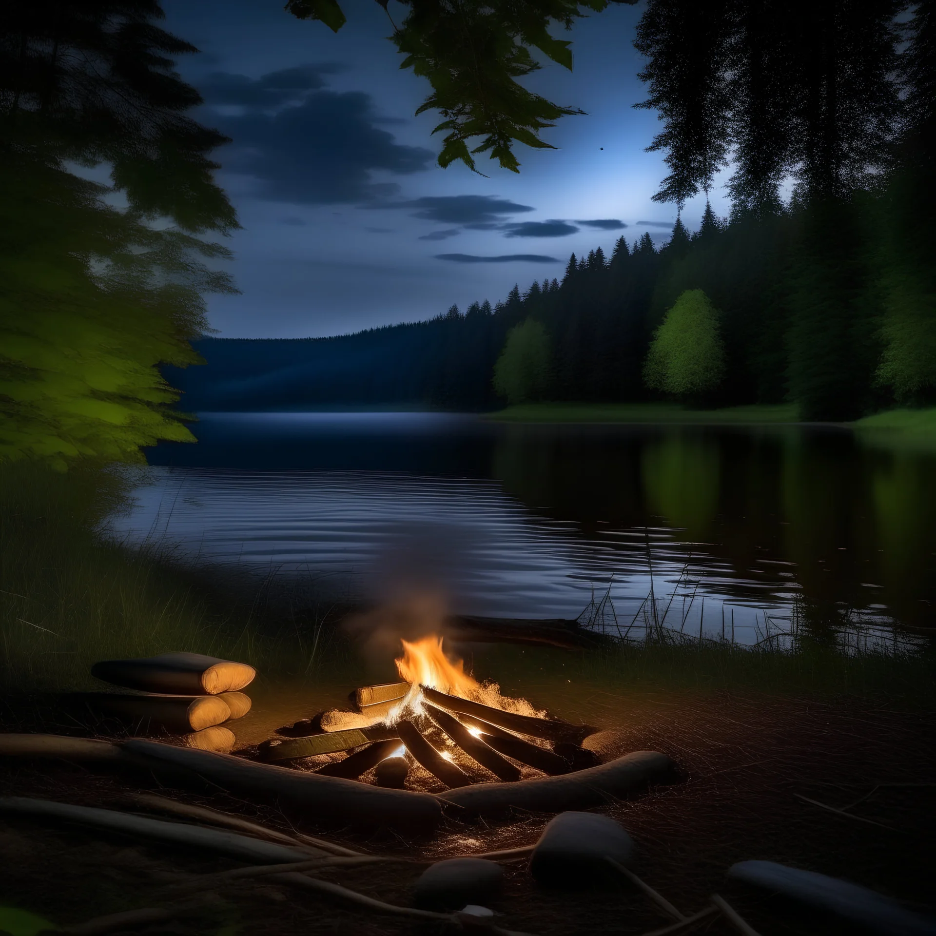 lagerfeuer sommernacht see wald