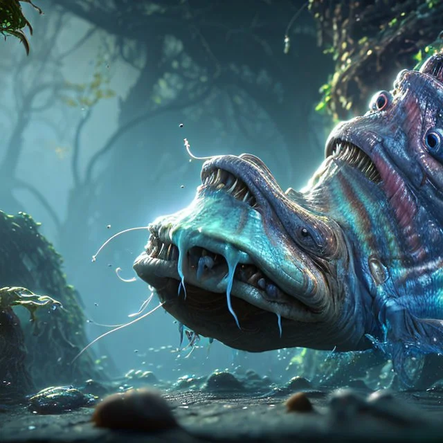 fluid ink angler fish creature, unreal engine 5, 8k resolution, photorealistic, ultra detailed