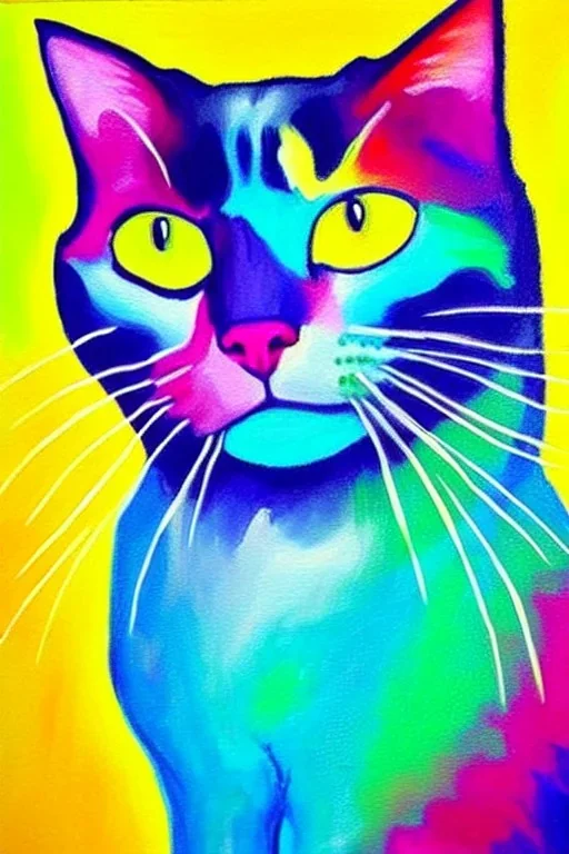 painting, bright colors, cat, happy