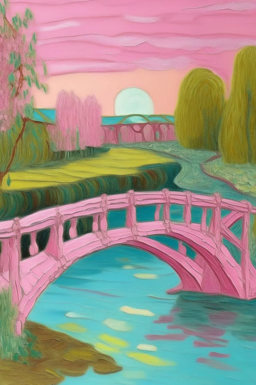 A light pink mystical candy bridge painted by Vincent van Gogh