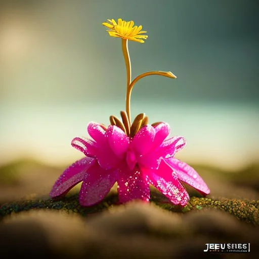 Surreal Waiizii Flower inside a glass sculpture under an unbrella, Art by Joshy Sly,