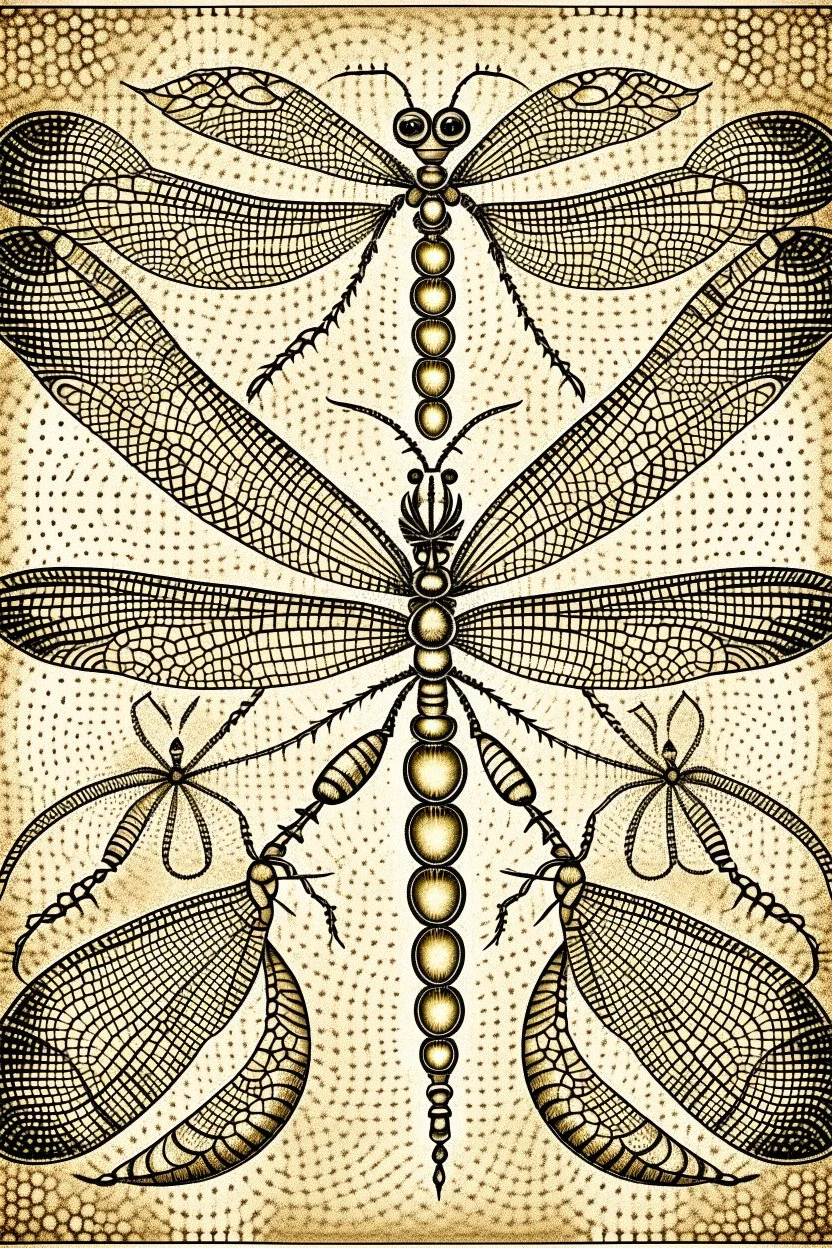 vintage, gothic, steampunk drawings of a dragonfly, sepia-toned