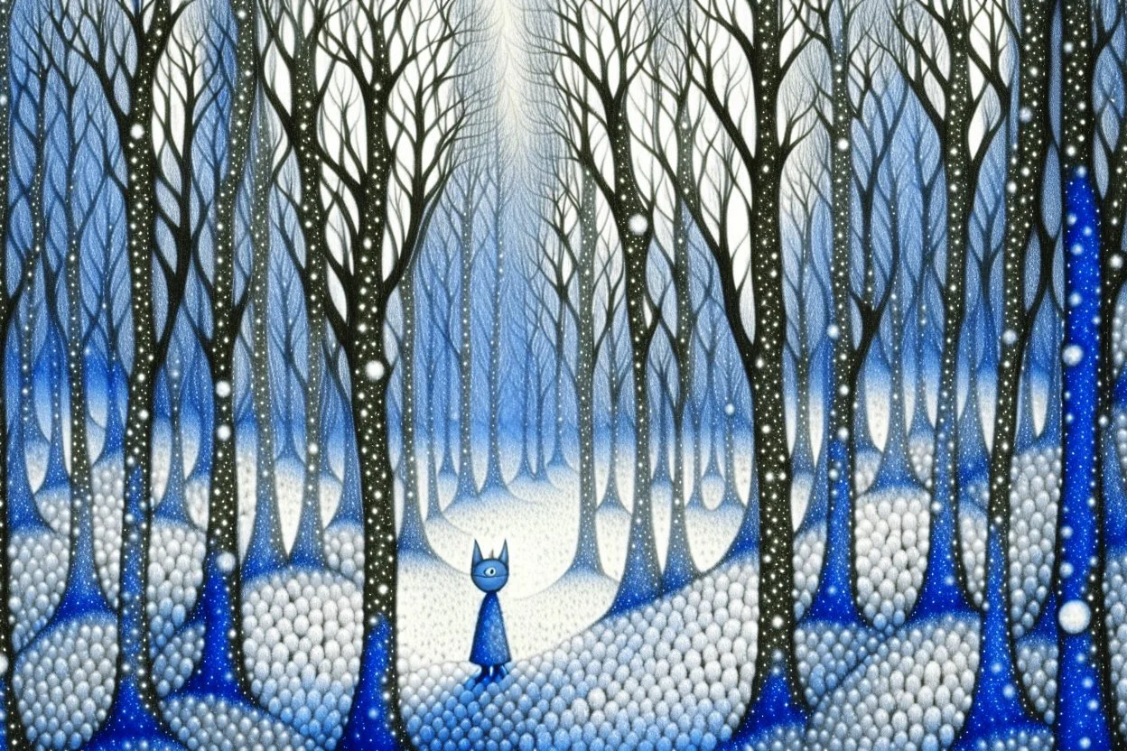 Winter trees elegant fantasy intricate art deco fantasy watercolor mystic Paul Klee Tim burton Yacek Yerka dee Nickerson snow winter cold season simple design