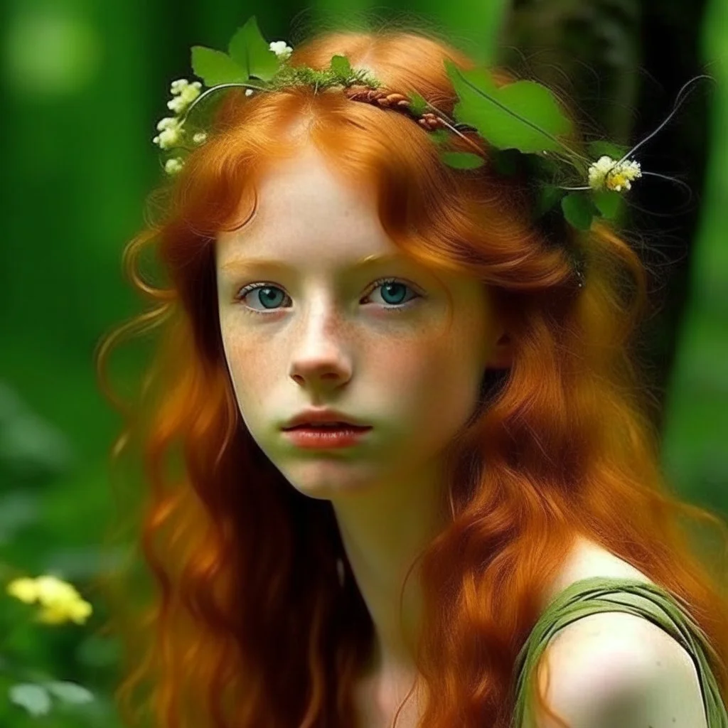 pretty girl, aged 18, ginger, conventionally attractive, dreamy, faun, satyr