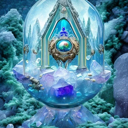 cristal angelic castle crystalline, beau , cosmic, opalescent, opalescent, gemstones, crystals, object, other worldly,water, rock, moss,bright, ice background, neige etang bleu