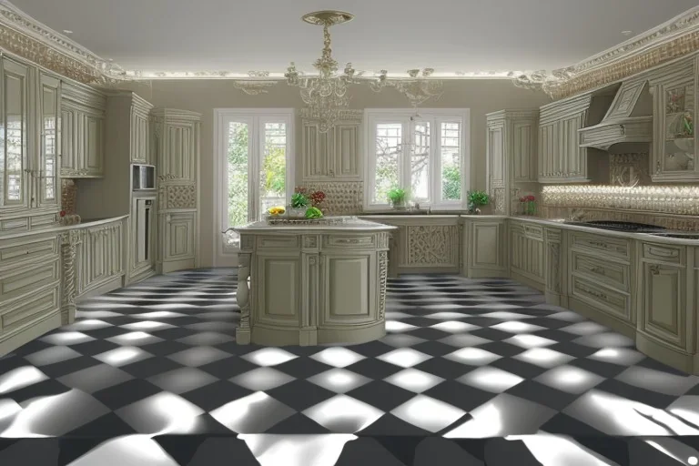 kitchen with checker floor painted