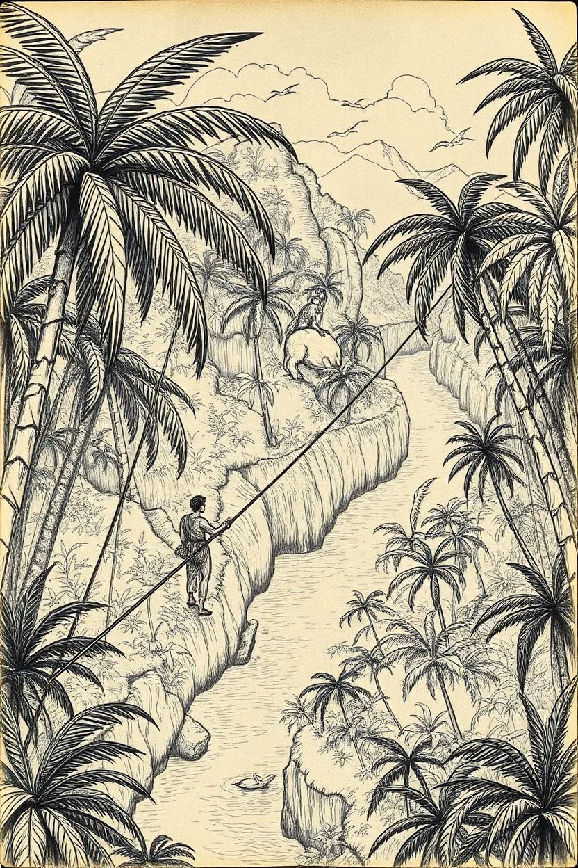 Vasco Núñez de Balboa crossing the panama jungle to the pacific ocean in the style of davinci sketch