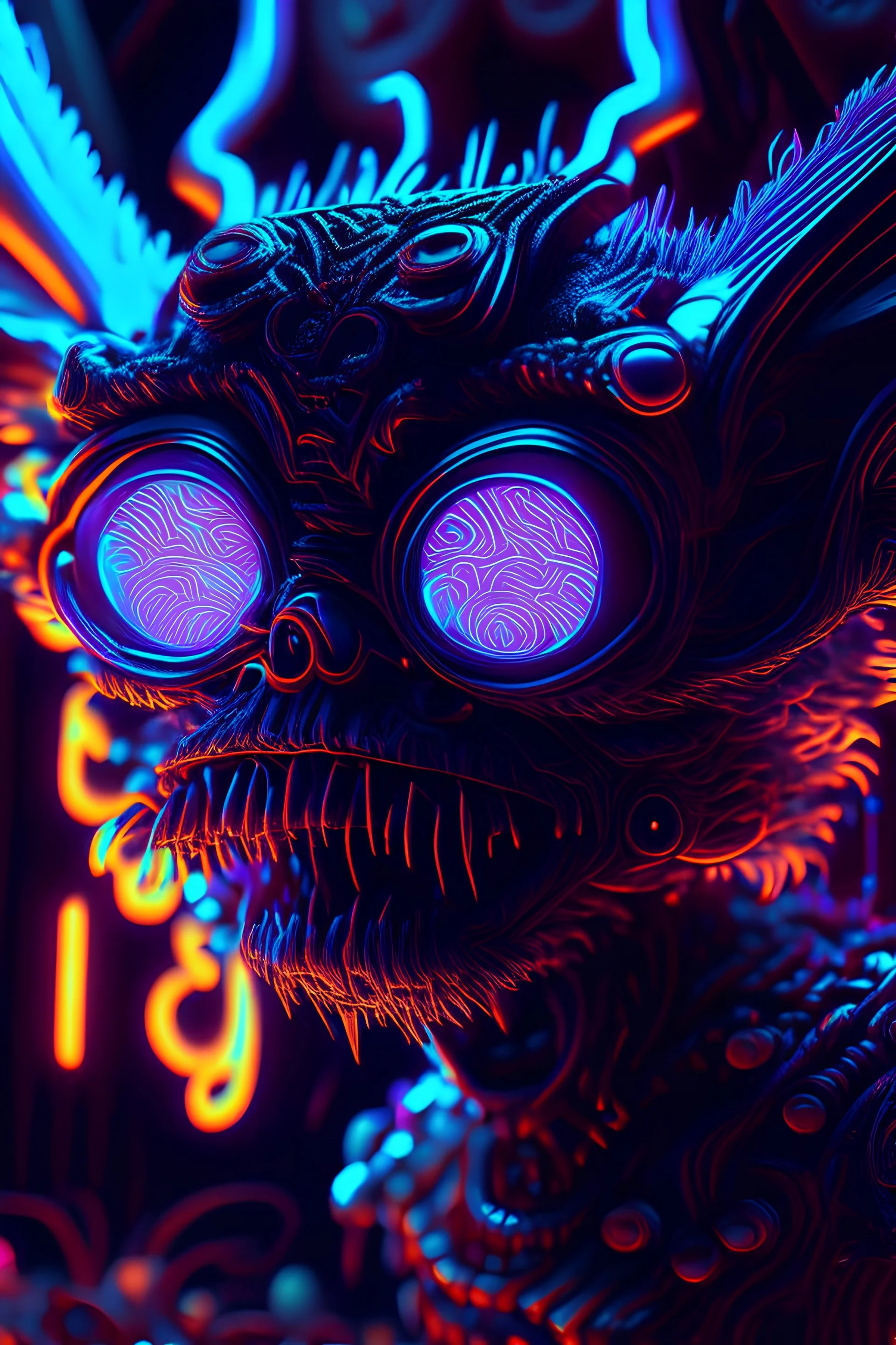 blacklight reactive 3d 8k hd ::gizmo :: by stephen king, crazy, zdark fantasy, intricate detailed masterpiece, ray tracing:: cinematic 4D::
