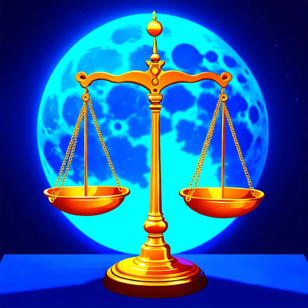scales of justice against a blue full moon