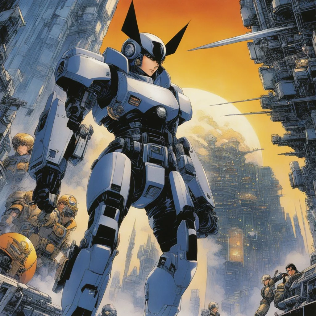 [art by Masamune Shirow] The series follows the adventures of ESWAT members Deunan Knute and Briareos Hecatonchires in Olympus. Like much of Shirow's work, Appleseed merges elements of the cyberpunk and mecha genres with politics, philosophy, and sociology. The series spans four volumes, released between 1985 and 1989.