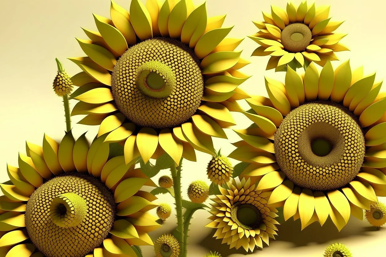 3d,sunflowers,patterns,minimalism,