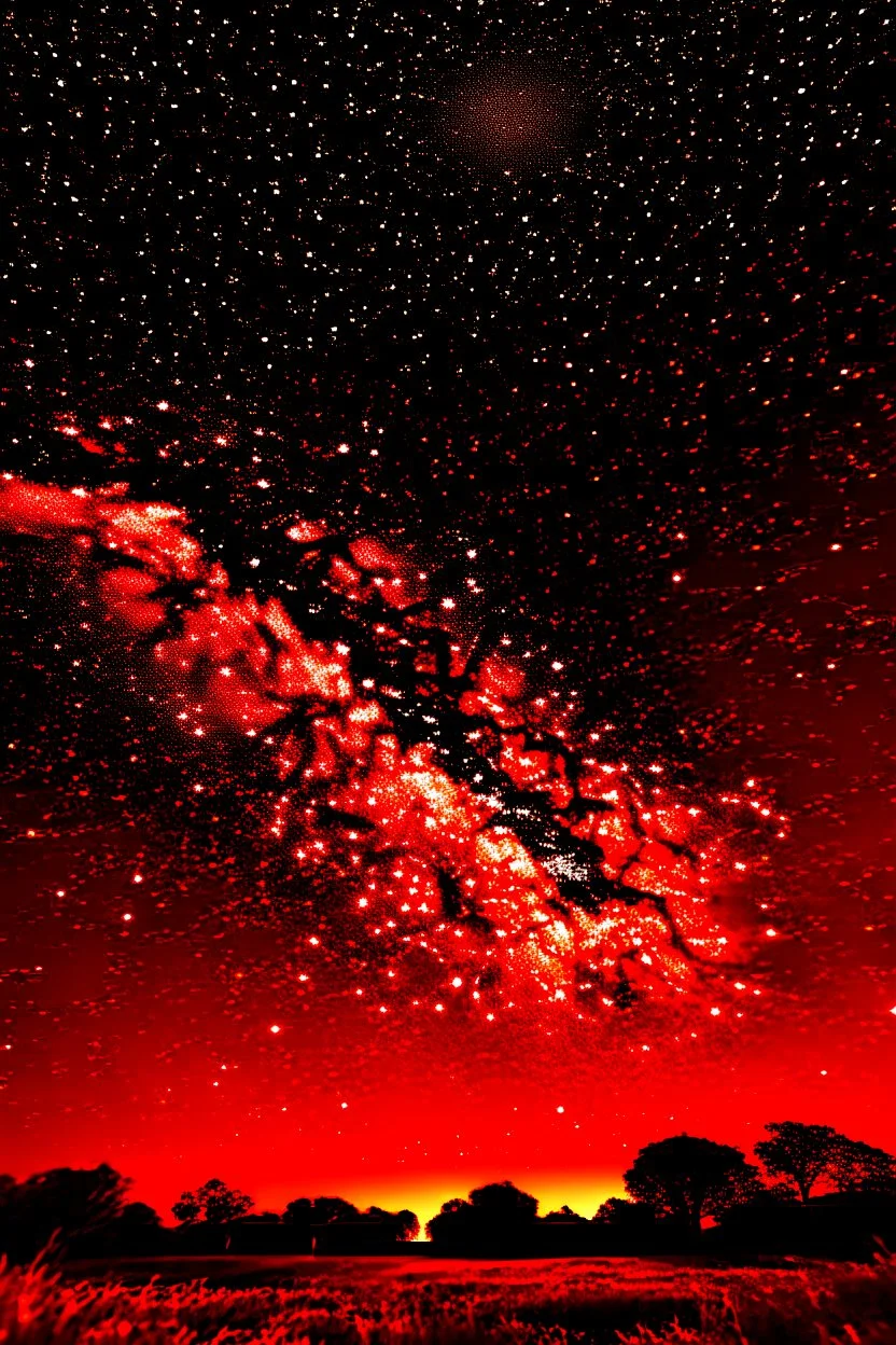 Stars every where , red clouds in the sky with huge amount of stars