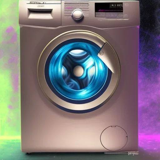 Washing machine on fire purpletone highlighted very detailed painting