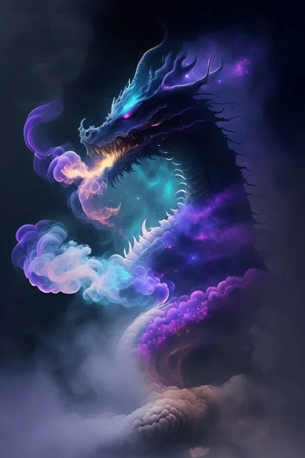 fog and smoke in a shape of a monsterous dragon and a colour of cosmos aurelion sol humanoid monster scarry smoke smoke