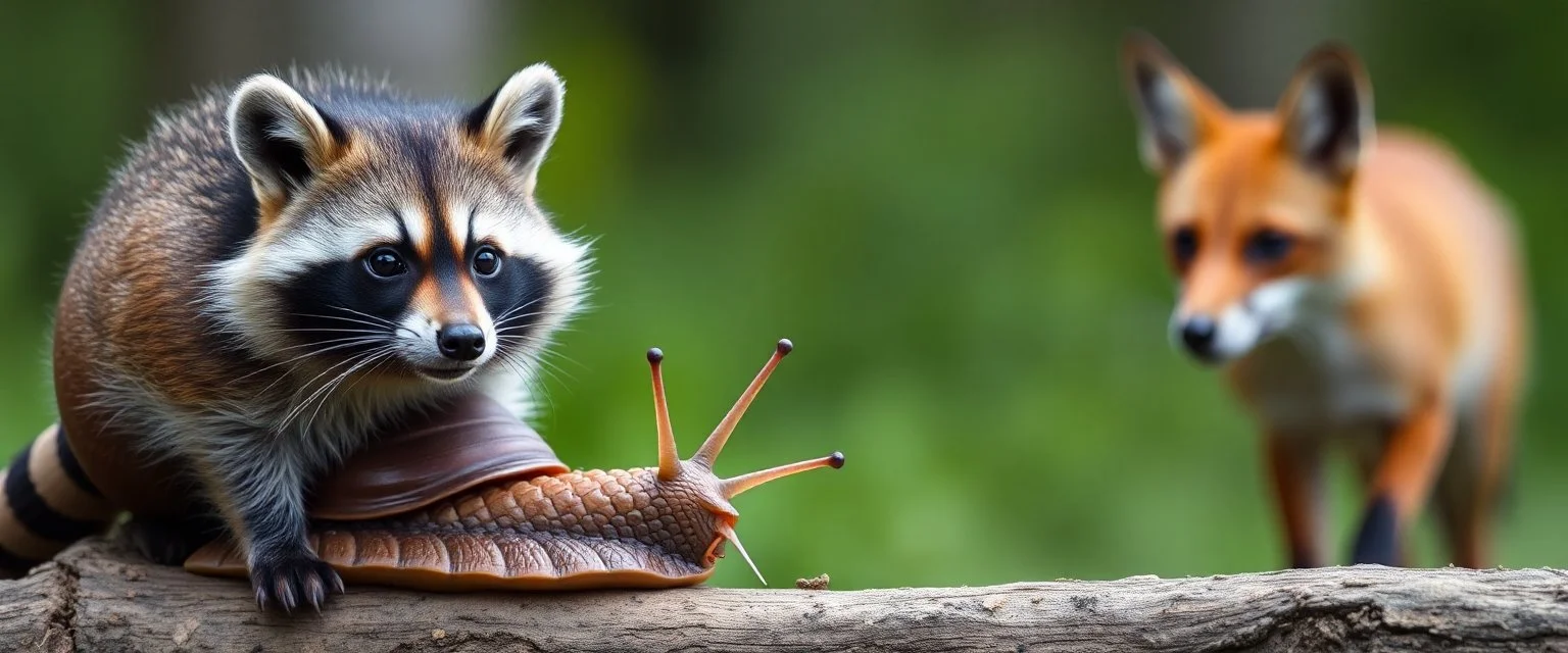 raccoon snail fox horse