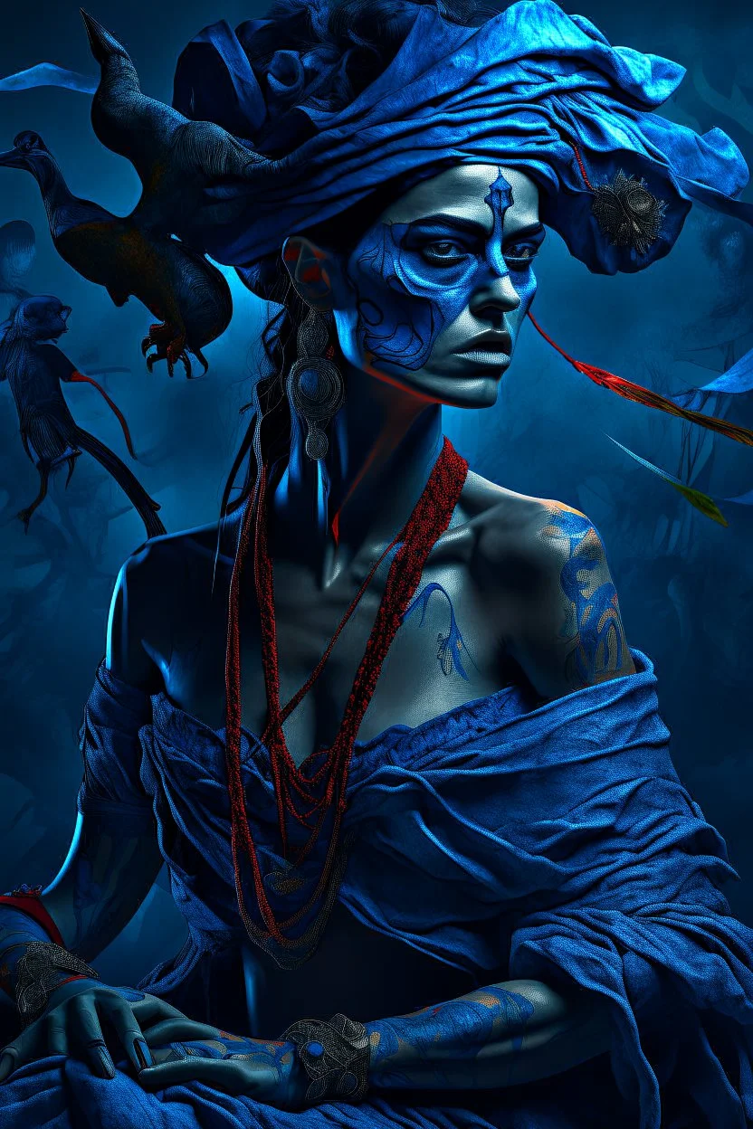 Bosch nightmares paint inf style Title: "gypsy dancer, all in blue background , insanely detailed octane render trending on artstation, 8k artistic photography, photorealistic concept art, soft natural volumetric cinematic perfect light, chiaroscuro, award-winning photograph, masterpiece, oil on canvas, Raphael, Caravaggio, Greg Rutkowski, people, beksinski, Giger