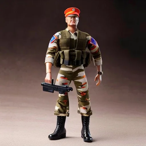 G.i. Joe toy camouflage khaki doll Donald Trump orange face grimace with boots full body in package high resolution 2019, in a box with gun