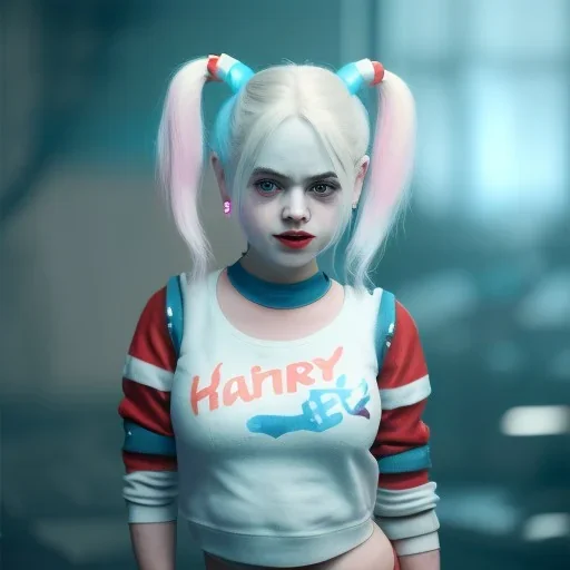 Cute baby character harley quinn, photo realistic, unreal engine, cinematic lighting 8k --v 4