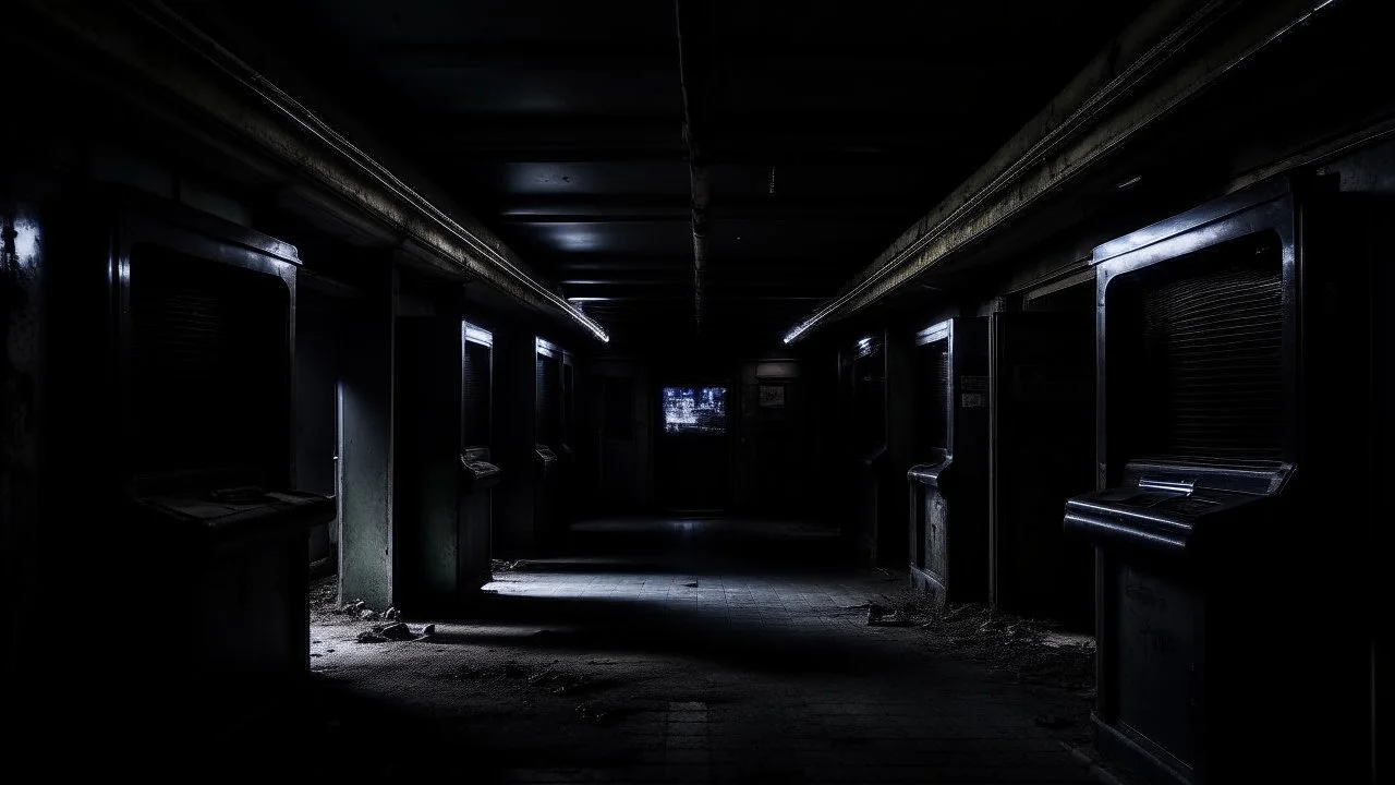 desolate dark arcade, horror, no humans